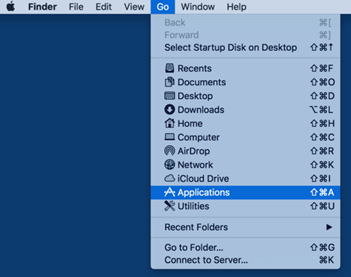 Mac OS X Finder - Go - Applications