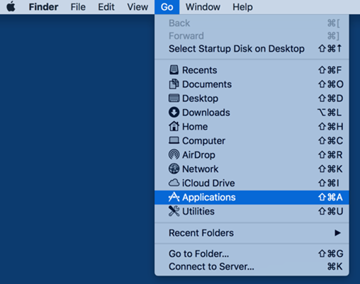 Go -> Applications Mac OS X Finder - Go - Applications