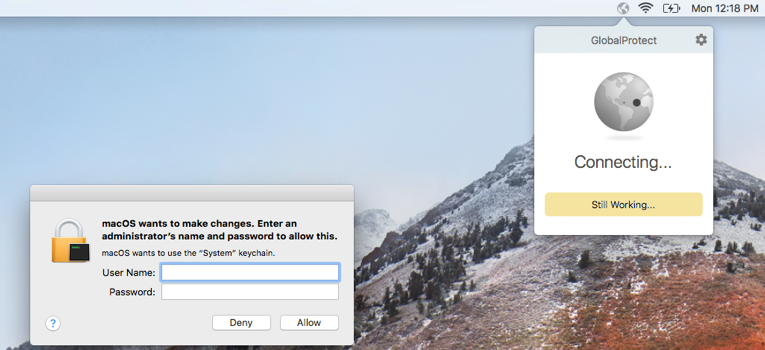 The technician will need to enter the administrator credentials at this stage. GP Keychain Access