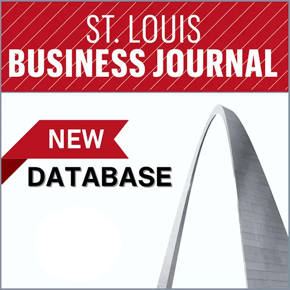 St. Louis Business Journal on a red background above the words "new database" next to the Arch