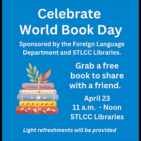 Words on a blue background Celebrate World Book Day April 23
