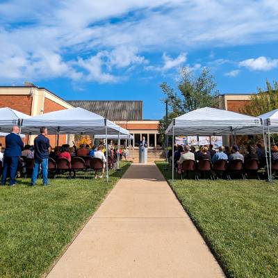 Meramec groundbreaking ceremony wide shot Meramec groundbreaking ceremony wide shot